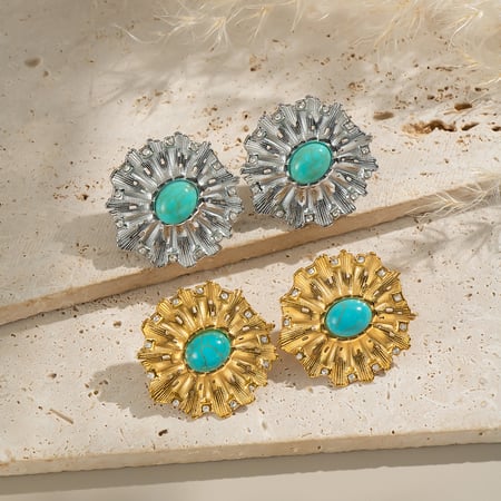 1 paire de boucles d&#39;oreilles à tige en acier inoxydable couleur or pour femme, motif fleur calaïte