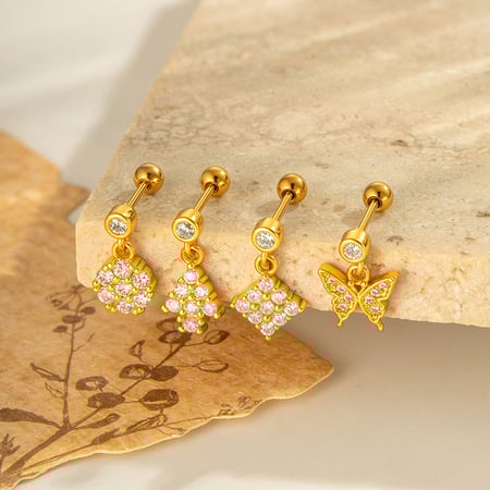 Boucle d&#39;oreille piercing papillon en cuivre doré et zircon 2
