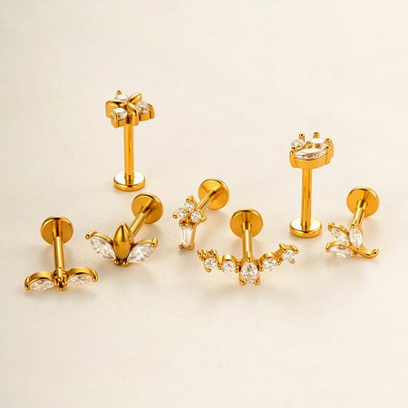 1 Stück Blattform Edelstahl Gold Farbe Zirkon Piercing Ohrring 2