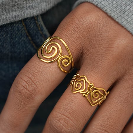 Anillos llamativos de acero inoxidable dorados con forma irregular simple para mujer, 1 pieza 2