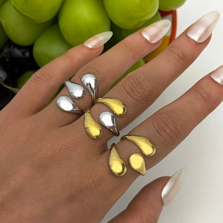 1 Stück einfache, alltägliche, unregelmäßige Form, Edelstahl, goldfarbene Statement-Ringe 2