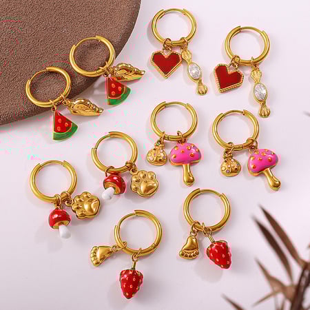 1 paio di orecchini pendenti in acciaio inossidabile color oro con frutta 2