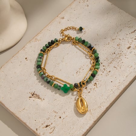 Pulsera de cuentas de acero inoxidable con cuentas de piedra natural de 1 pieza 2