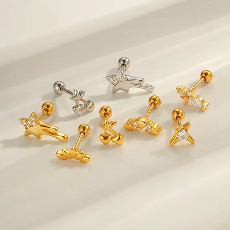 1 Adet Kiraz Bakır Altın Rengi Zirkonyum Piercing Küpe 2