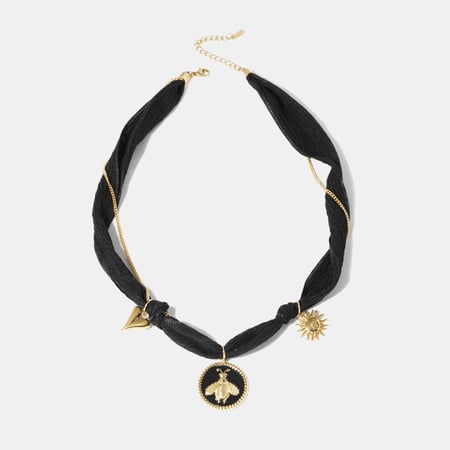 Collana con ciondolo a forma di cuore in acciaio inossidabile e ape smaltata