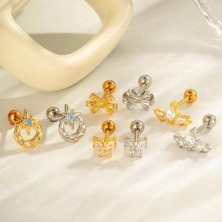1 Stück Schleife Knoten Kupfer Gold Farbe Zirkon Piercing Ohrring 2