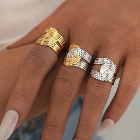Anillos de acero inoxidable con estilo minimalista retro para mujer, 1 pieza 2