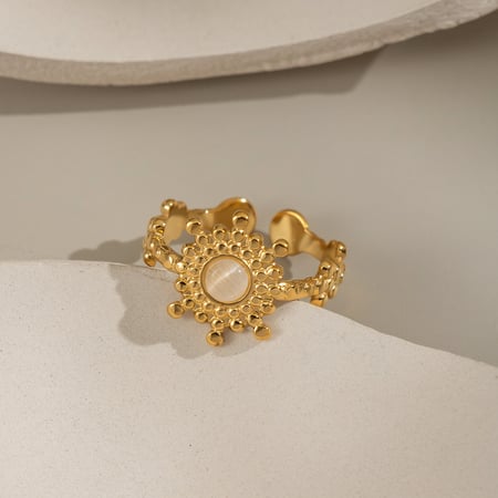 1 pezzo elegante anello da donna in acciaio inossidabile con pietra naturale e fiore 2