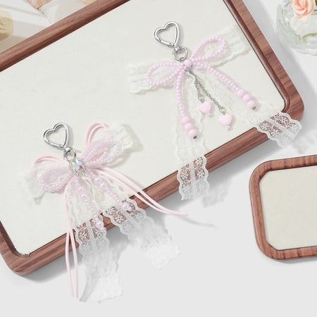 1 pieza de dije para bolso con nudo de lazo con cuentas dulces 2
