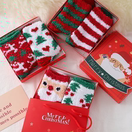 Coffret cadeau de Noël en polaire corail épaisse pour femmes, chaussettes mi-mollet