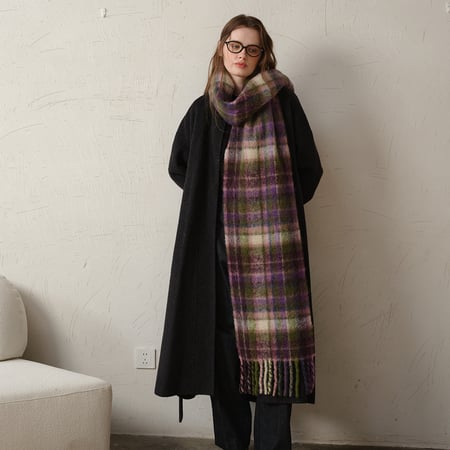 1 Stück klassischer karierter Polyester-Winterschal für Damen 2