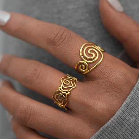 Anillos llamativos de acero inoxidable dorados con forma irregular simple para mujer, 1 pieza