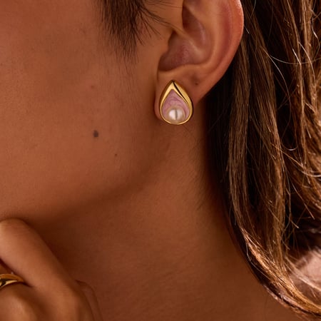 1 paio di eleganti orecchini a bottone da donna in acciaio inossidabile color oro a forma di goccia 2