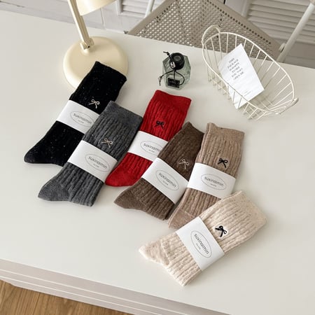 1 Paar süße, einfarbige Damensocken aus Baumwolle mit Schleife 2