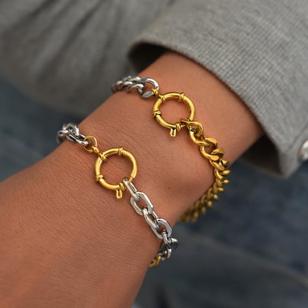 1 stuk casual gemengde goud- en zilverkleurige roestvrijstalen dameskettingarmbanden 2