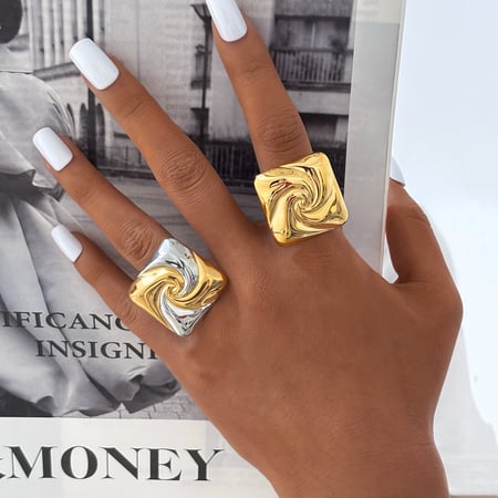 1 Piece Simple Retro Rectangle Stainless Steel Women's Statement Rings 2