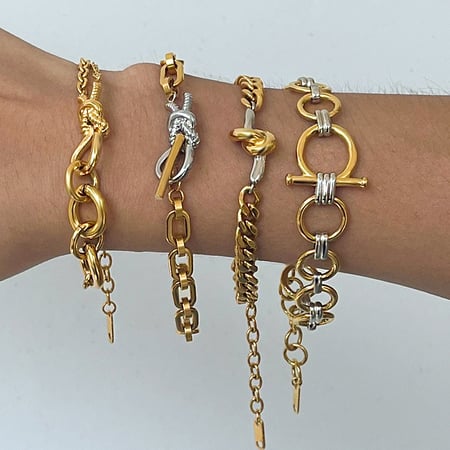 Pulsera de cadena de acero inoxidable para mujer, 1 pieza, colores dorado y plateado mixtos 2