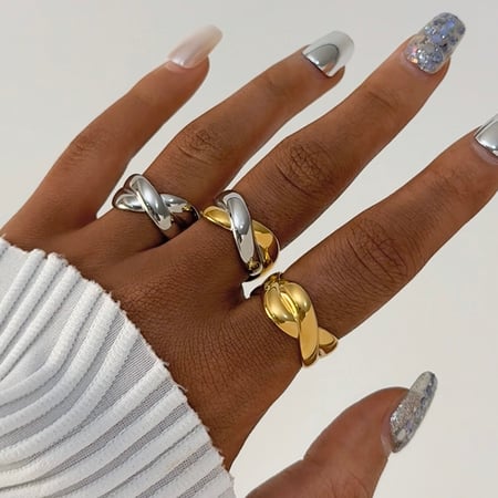 Bague rétro irrégulière en acier inoxydable couleur or pour femme, 1 pièce 2