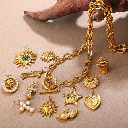 1 pieza de colgante de corazón de acero inoxidable color dorado DIY 2