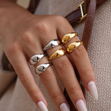 Bague décontractée en acier inoxydable de forme irrégulière pour femme, couleur or, 1 pièce 2