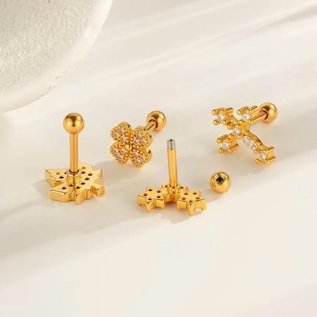 Orecchino piercing con zircone color oro e croce da 1 pezzo