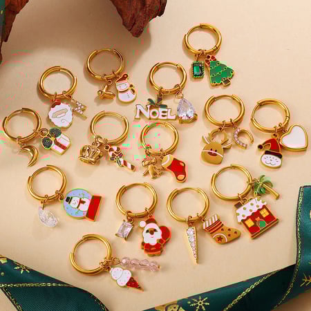 1 paio di orecchini pendenti natalizi in acciaio inossidabile color oro 2