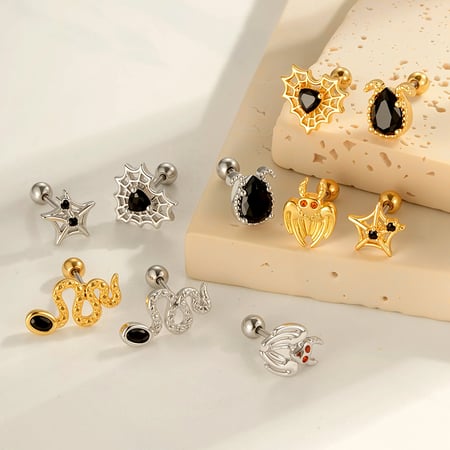 1 pezzo di orecchino piercing in zircone color oro rame animale 2