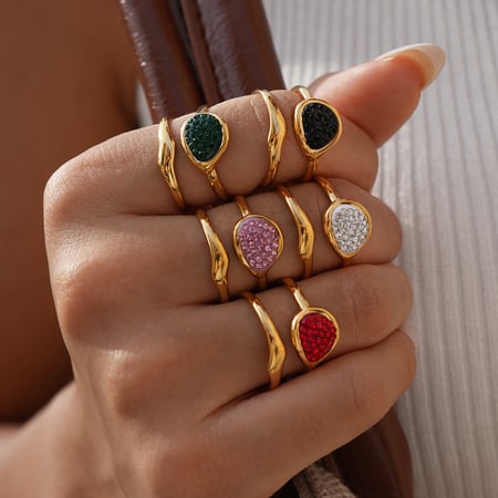 Anillos llamativos de acero inoxidable dorados con diseño ahuecado informal de 1 pieza 2