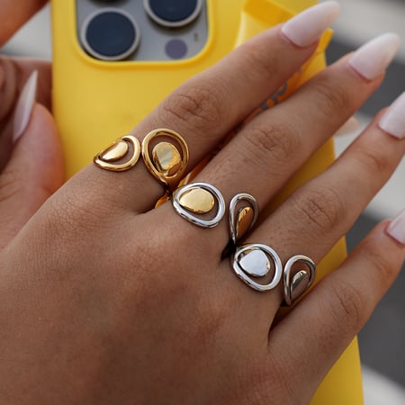 Anillos de acero inoxidable huecos minimalistas de moda vintage para mujer, 1 pieza 2