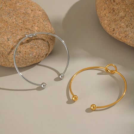 1 stuk Simple Series Twist roestvrijstalen goudkleurige manchetarmband 2