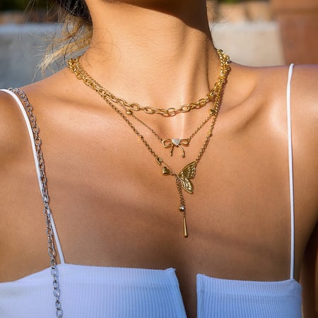 1 Piece Romantic Bow Knot Butterfly Stainless Steel Gold Color Women's Pendant Necklaces 2