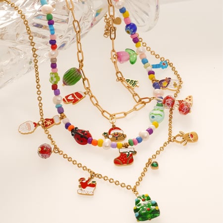 1 Stück Weihnachtsglasbaum Edelstahl Goldfarben Damen Anhänger Halsketten 2