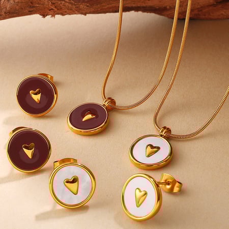 Set di collane in acciaio inossidabile color oro con cuore smaltato 2