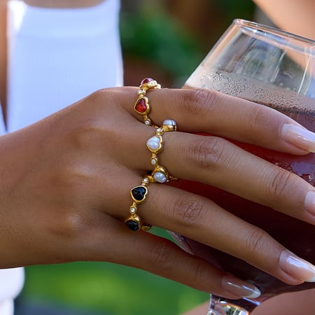 Bague romantique en acier inoxydable couleur or avec cœur 2
