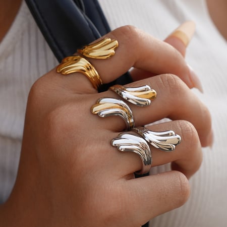 Anillos llamativos de acero inoxidable dorados con forma irregular informal de 1 pieza 2
