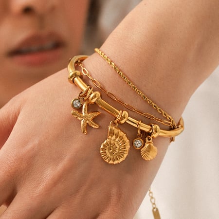 1 stuk Dagelijkse schildpad roestvrij staal goudkleurige zirkonia damesarmbanden 2