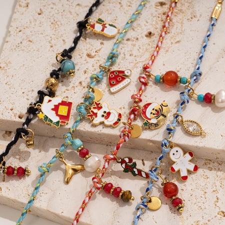 1 Stück Weihnachtsserie Cartoon Edelstahl Gold Farbe Damen Charm Armbänder 2