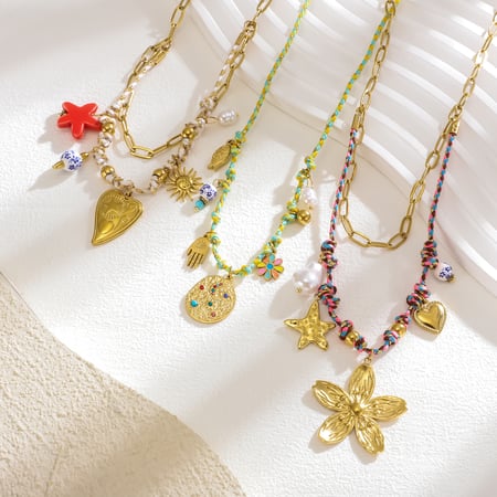 1 Piece Vivid Flower Stainless Steel Gold Color Women's Pendant Necklaces 2