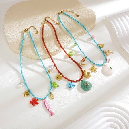 1 Piece Romantic Shell Stainless Steel Gold Color Natural Stone Women's Beaded Necklaces 2