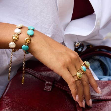 Ringförmige Calaite-Perlen aus Edelstahl in Goldfarbe für Damenschmuck-Sets