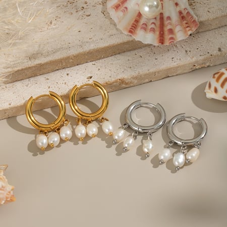 1 paio di eleganti orecchini pendenti con perle color oro e nappa in acciaio inossidabile 2