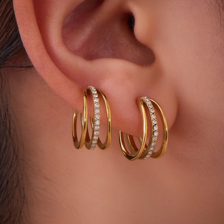 1 Çift Twist Circle Paslanmaz Çelik Altın Rengi Zirkonyum Kadın Kulak Manşeti