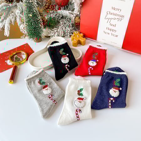 1 Paar klassische, schöne Damensocken aus Baumwolle mit Weihnachtsmannmotiv