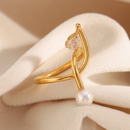 Anillo de acero inoxidable con circonitas cúbicas de color dorado y piedras preciosas para mujer, 1 pieza