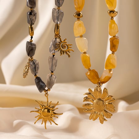Collana con perline color oro acrilico a forma di sole e fiore, 1 pezzo 2
