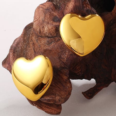 1 paio di orecchini a bottone in acciaio inossidabile color oro a forma di cuore 2
