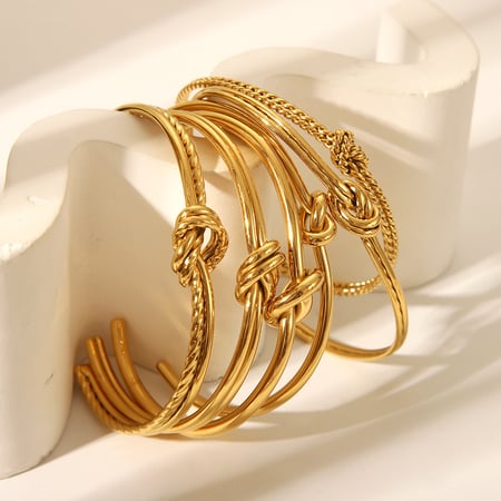Bracelet manchette torsadé en acier inoxydable couleur or, 1 pièce 2