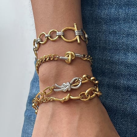 Pulsera de cadena de acero inoxidable para mujer, 1 pieza, colores dorado y plateado mixtos