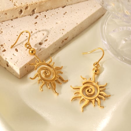 1 par de pendientes colgantes minimalistas de sol de acero inoxidable color dorado para mujer 2