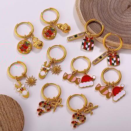 1 Paar weihnachtliche Tropfenohrringe aus Edelstahl in Goldfarbe